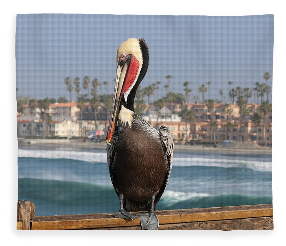 Brown Pelican Fleece Blanket featuring the photograph Oceanside Pelican by Christy Pooschke