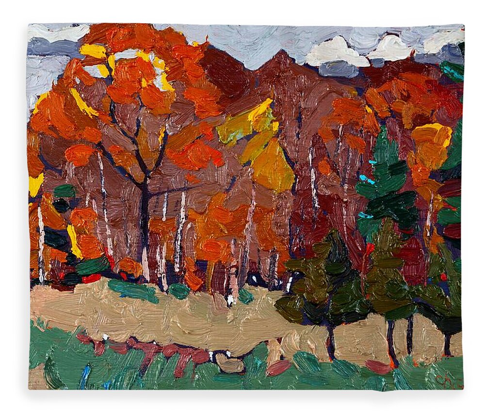 Cumulus Fleece Blanket featuring the painting October Forest by Phil Chadwick