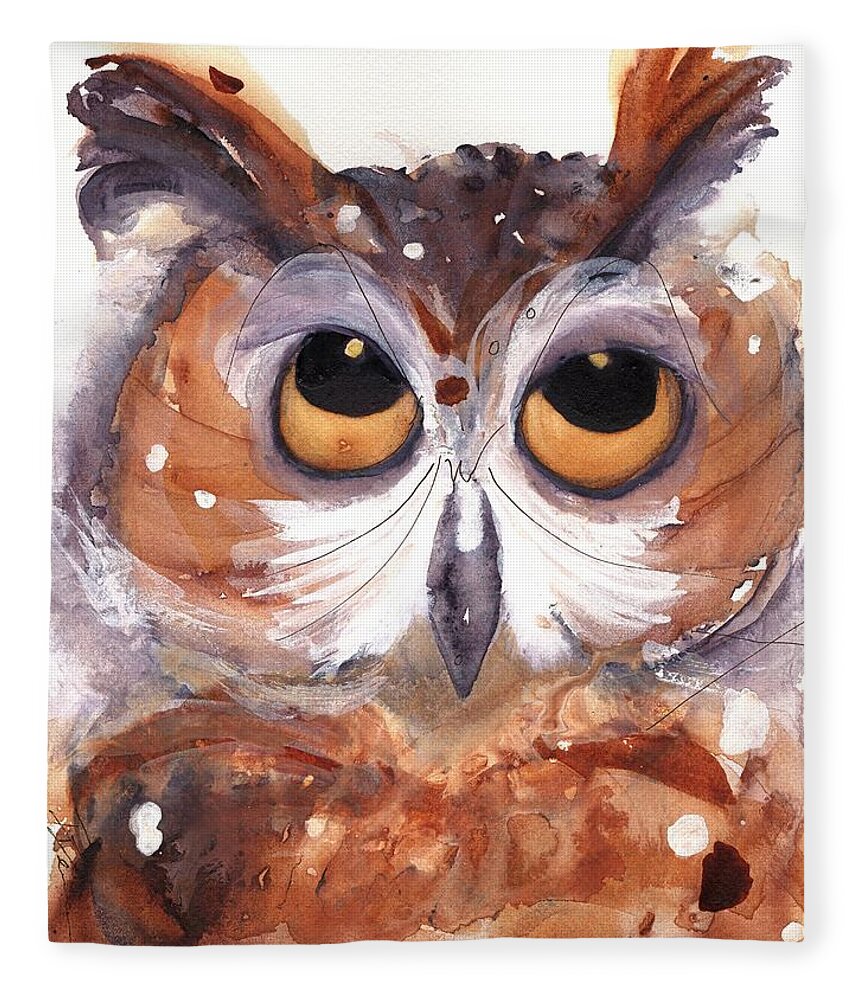 Owl Fleece Blanket featuring the painting Oh Boy by Dawn Derman