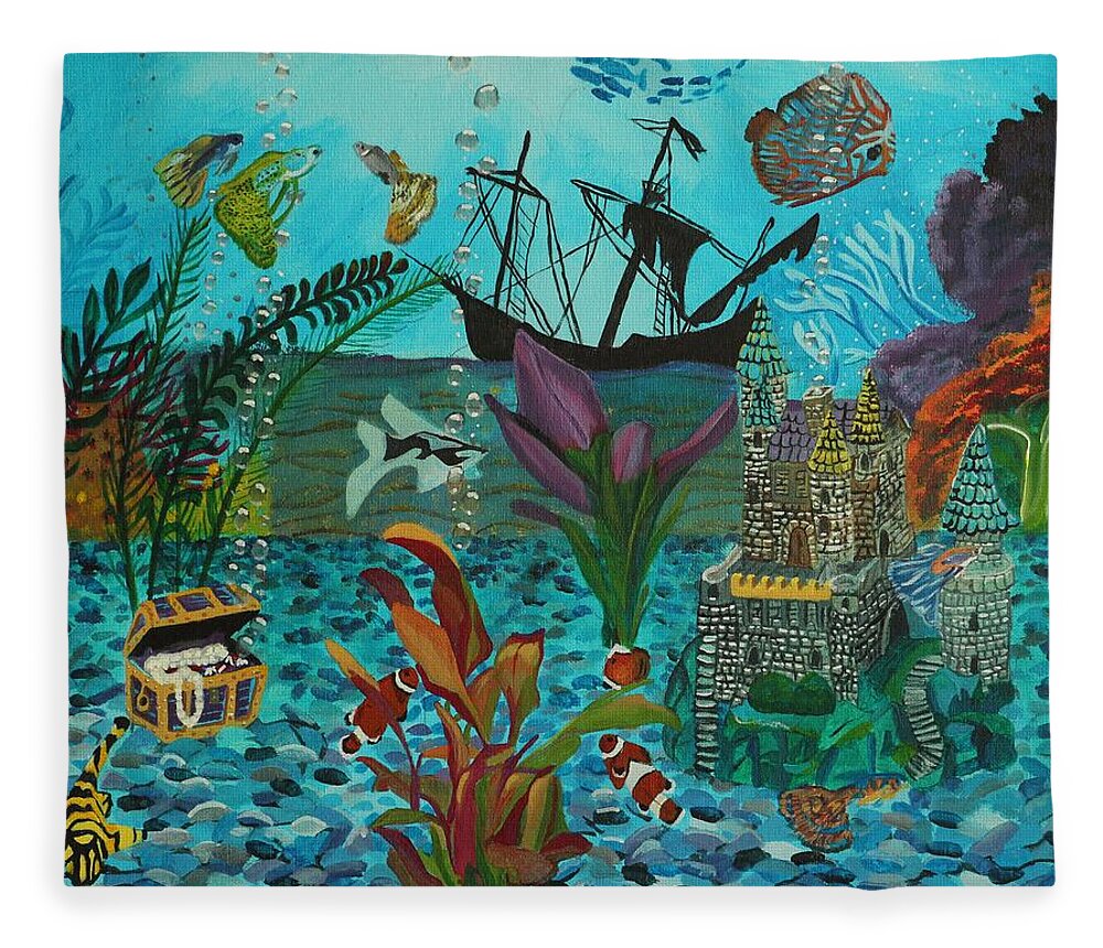 Fish Fleece Blanket featuring the painting Oh look a Castle by David Bigelow