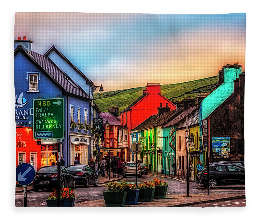 Barn Fleece Blanket featuring the photograph Old Irish Town The Dingle Peninsula at Sunset by Debra and Dave Vanderlaan