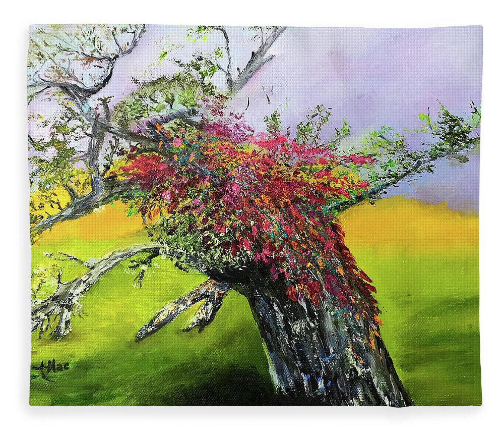 Impressionist Fleece Blanket featuring the painting Old Nantucket Tree by Terry R MacDonald