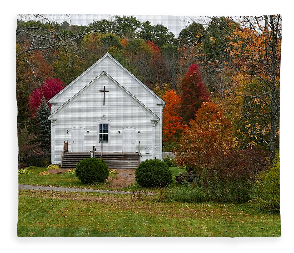 New England Church Fleece Blanket featuring the photograph Old New England Church in Colorful Fall Foliage by Robert Bellomy