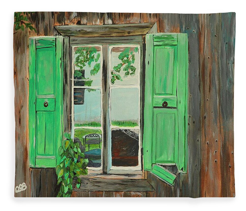 Wood Shed Fleece Blanket featuring the painting Old Shed by David Bigelow