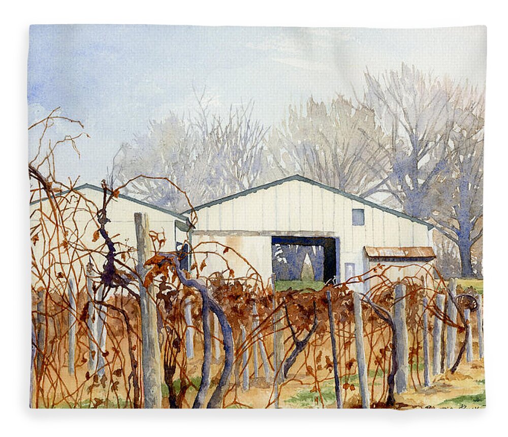 Vineyard Fleece Blanket featuring the painting Old Vines by Brenda Beck Fisher