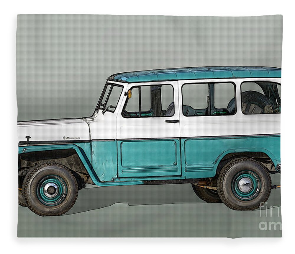 Willys Jeep Fleece Blanket featuring the digital art Old Willys Jeep Wagon by Randy Steele