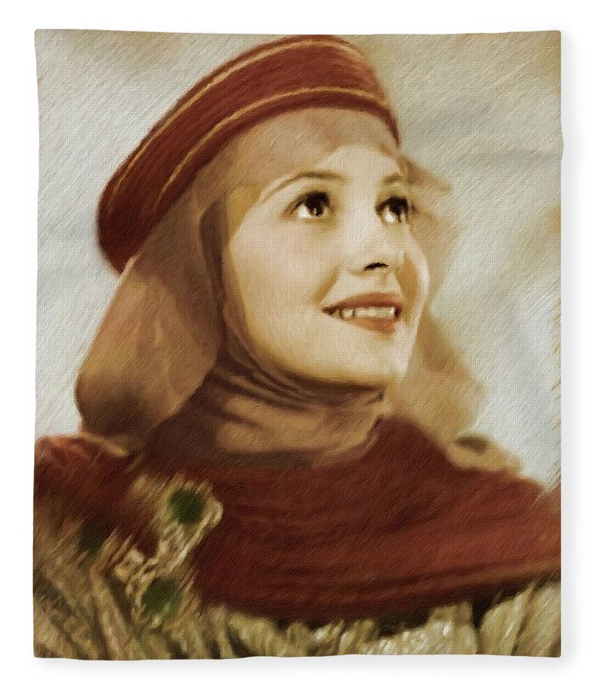 Olivia Fleece Blanket featuring the painting Olivia De Haviland, Vintage Actress by Esoterica Art Agency