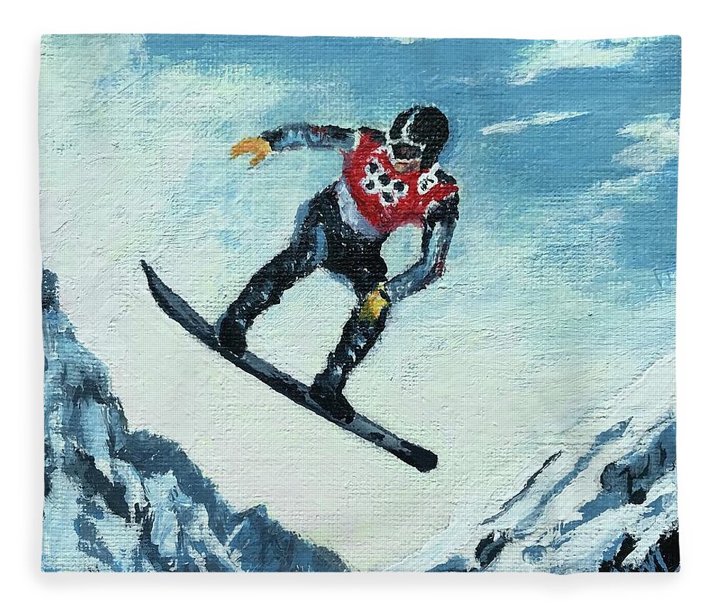 Black Fleece Blanket featuring the painting Olympic Snowboarder by ML McCormick