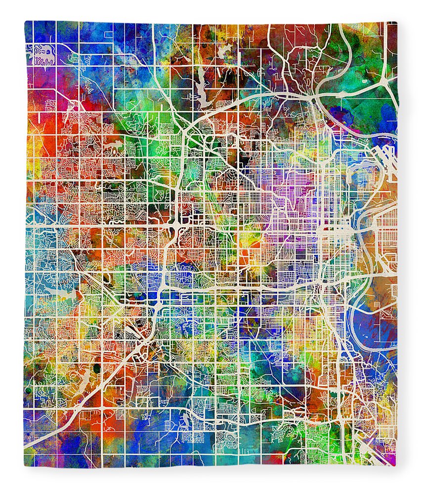 Omaha Fleece Blanket featuring the digital art Omaha Nebraska City Map by Michael Tompsett