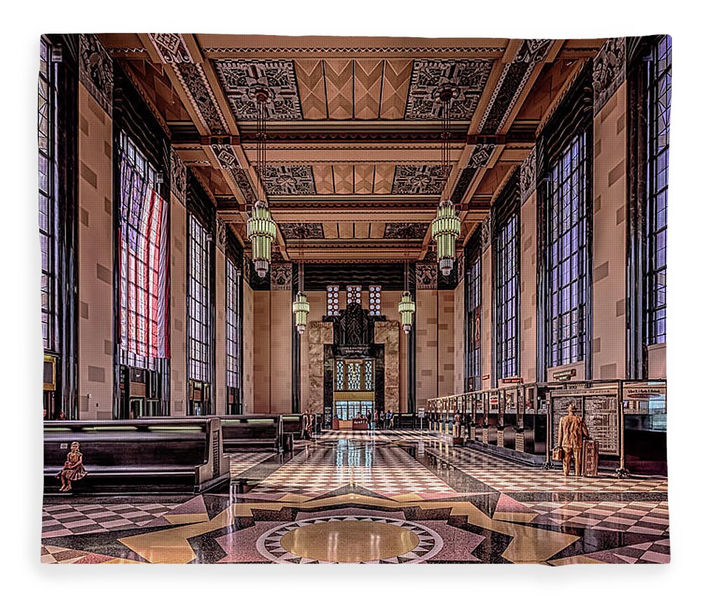 Union Station Fleece Blanket featuring the photograph Omaha Union Station Great Hall by Susan Rissi Tregoning