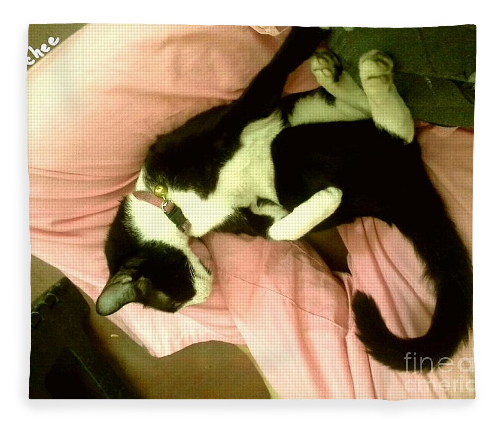 Cat Fleece Blanket featuring the photograph On A Lap by Sukalya Chearanantana