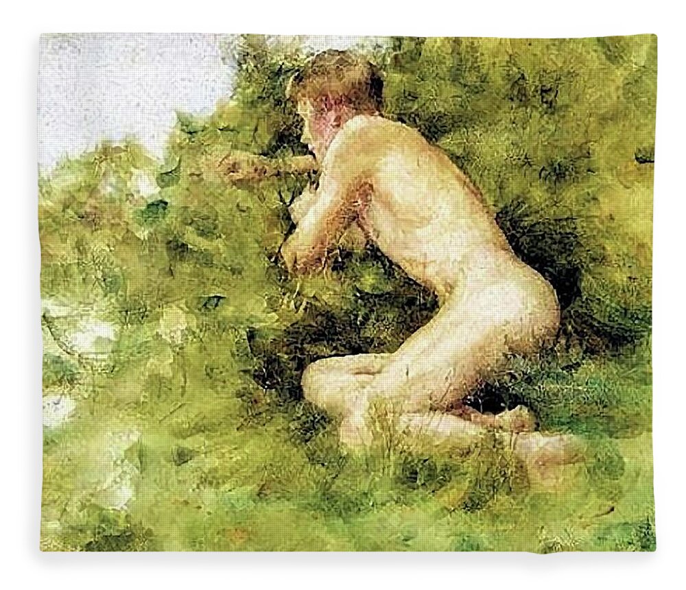 Dunes Fleece Blanket featuring the painting On the Dunes by Henry Scott Tuke