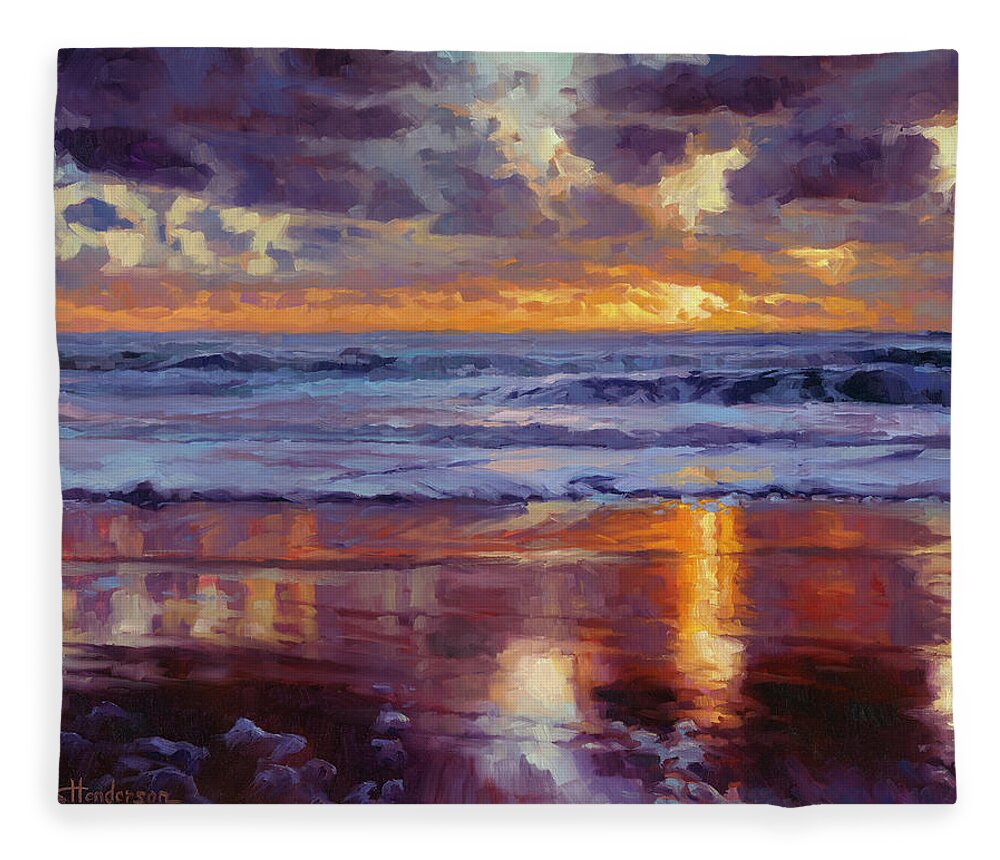 Ocean Fleece Blanket featuring the painting On the Horizon by Steve Henderson