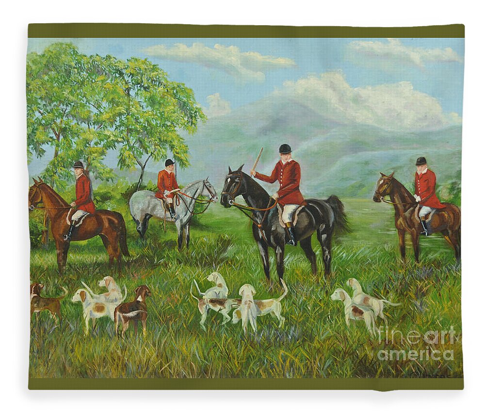 Fox Hunt Fleece Blanket featuring the painting On The Hunt by Charlotte Blanchard