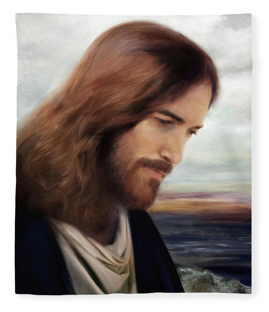 Jesus Fleece Blanket featuring the painting On the Shores of Galilee by Brent Borup