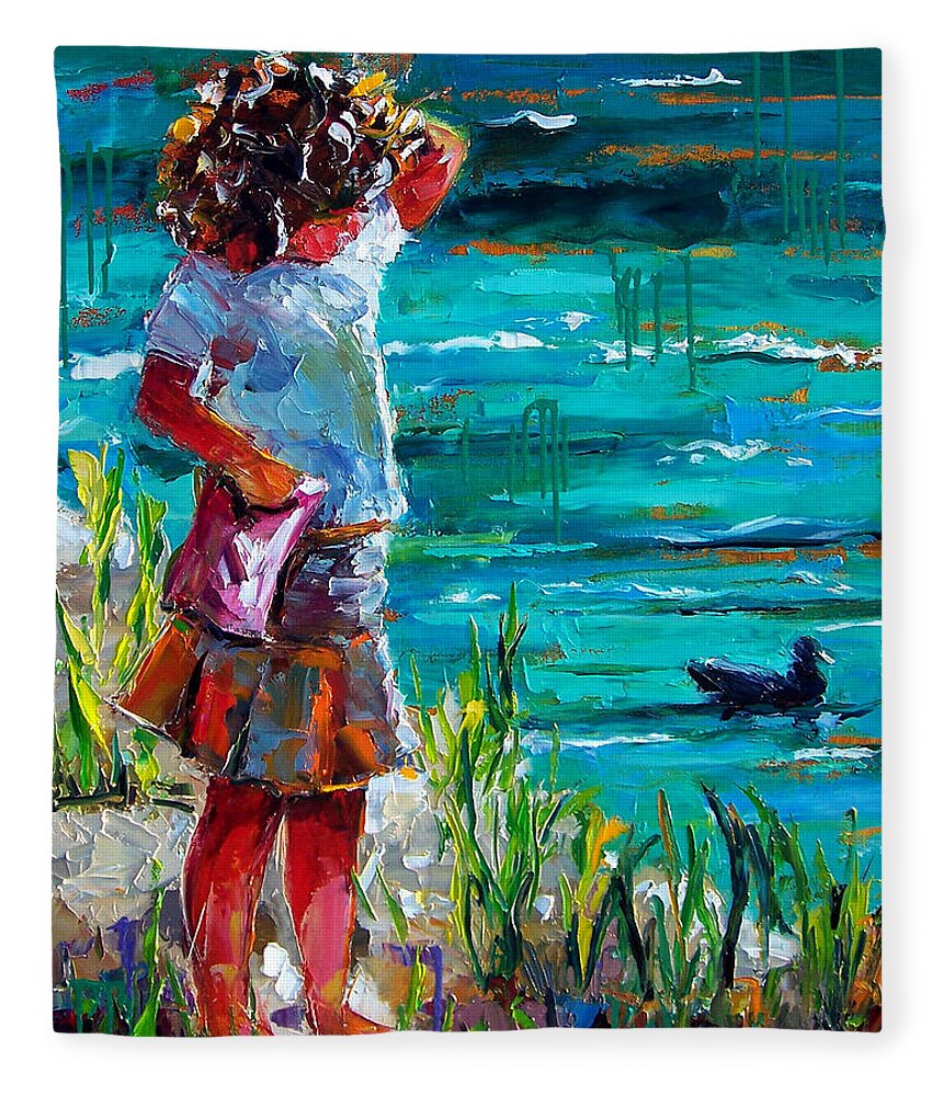 Children Fleece Blanket featuring the painting One Lucky Duck by Debra Hurd