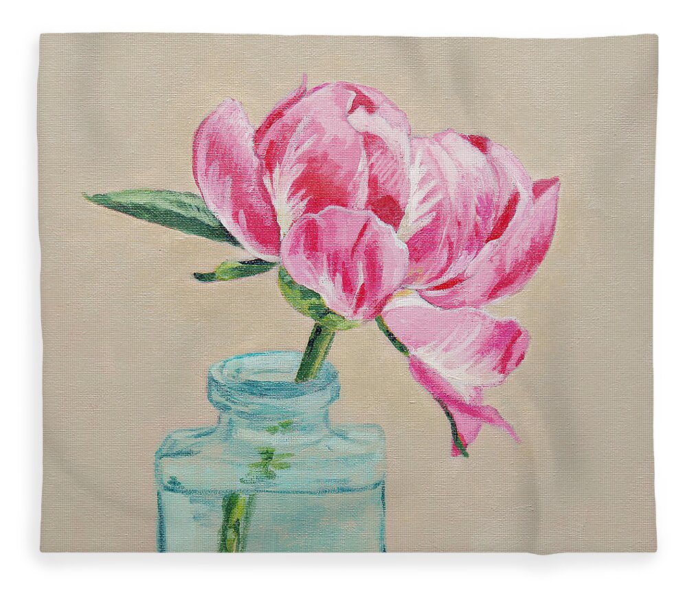 Color Fleece Blanket featuring the painting One Peony by Masha Batkova