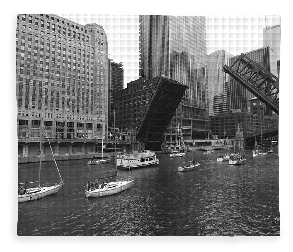Mercahndise Marat Fleece Blanket featuring the photograph Open bridges in Chicago by Sven Brogren