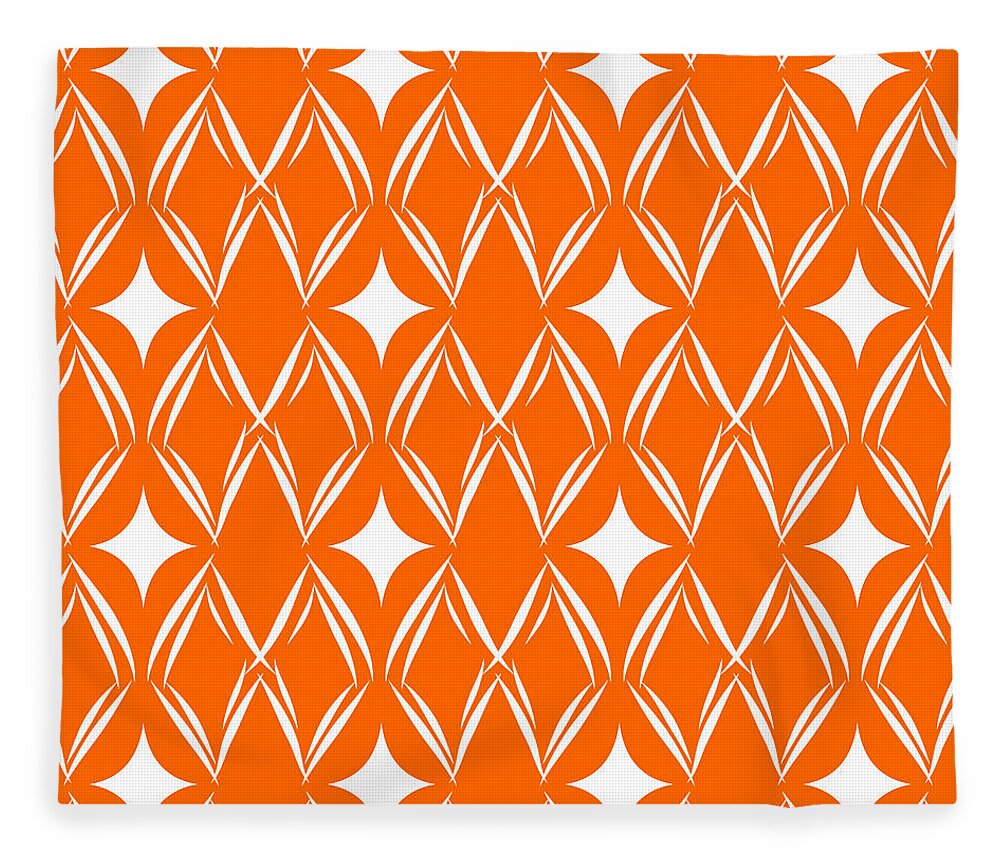 Orange Fleece Blanket featuring the mixed media Orange and White Diamonds by Linda Woods