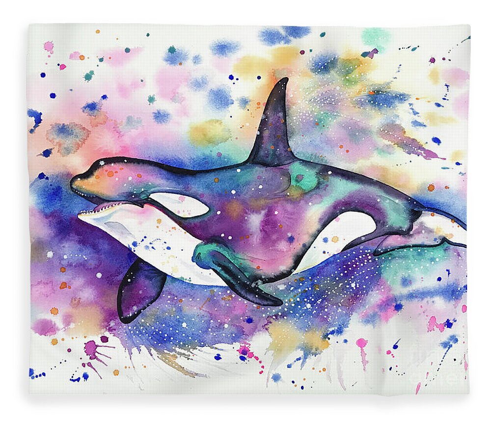 Killer Whale Fleece Blanket featuring the painting Orca by Zaira Dzhaubaeva