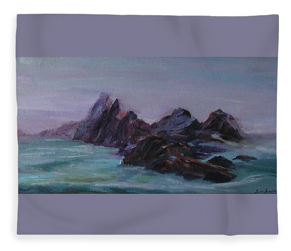 Impressionism Fleece Blanket featuring the painting Oregon Coast Seal Rock Mist by Quin Sweetman