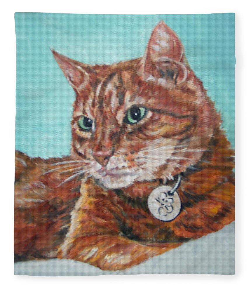 Cat Fleece Blanket featuring the painting Oscar by Bryan Bustard
