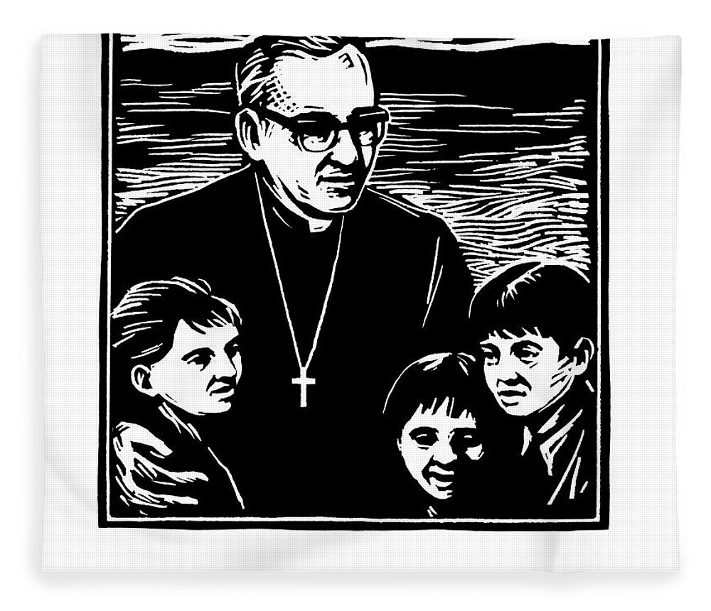 St. Oscar Romero Fleece Blanket featuring the painting St. Oscar Romero - JLOSC by Julie Lonneman