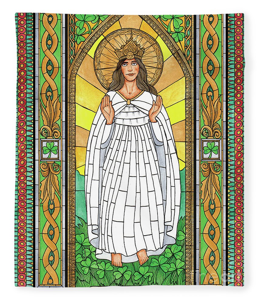 Our Lady Of Knock Fleece Blanket featuring the painting Our Lady of Knock by Brenda Nippert