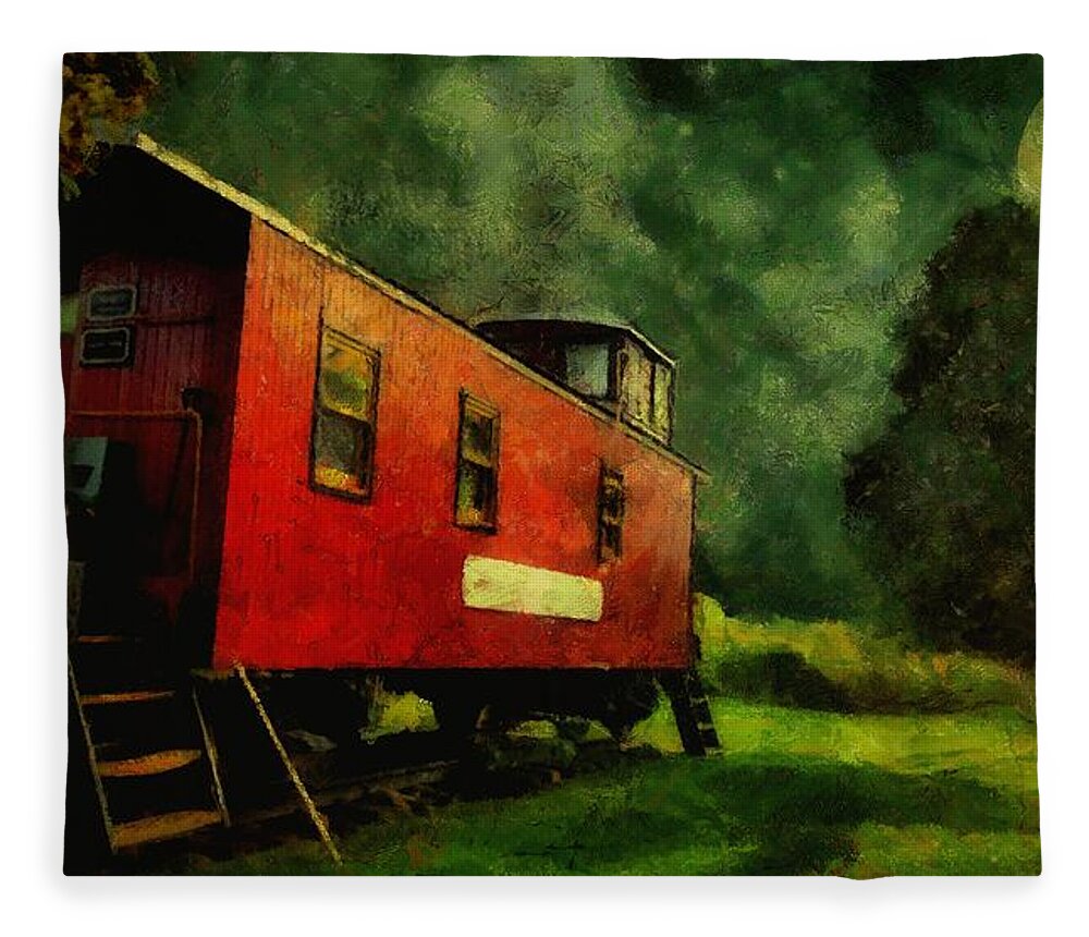 Caboose Fleece Blanket featuring the painting Out to Pasture by RC DeWinter