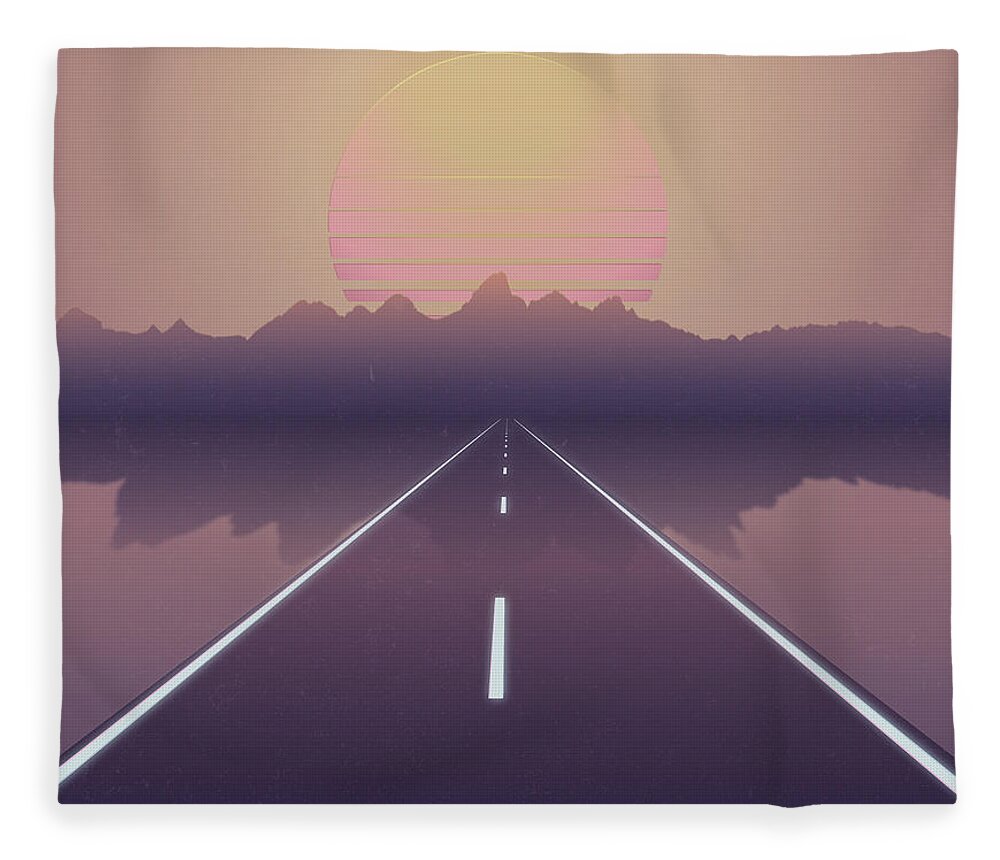 Vaporwave Fleece Blanket featuring the digital art Outrun the Sun by Jennifer Walsh