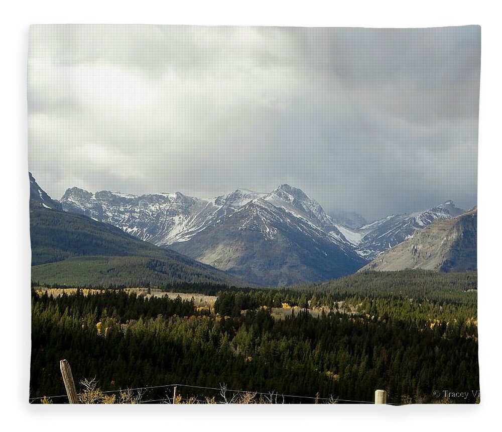 Mountains Fleece Blanket featuring the photograph Over the Fence to Dusted Mountains by Tracey Vivar