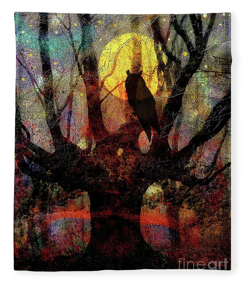 Owl Fleece Blanket featuring the digital art Owl And Willow Tree by Mimulux Patricia No