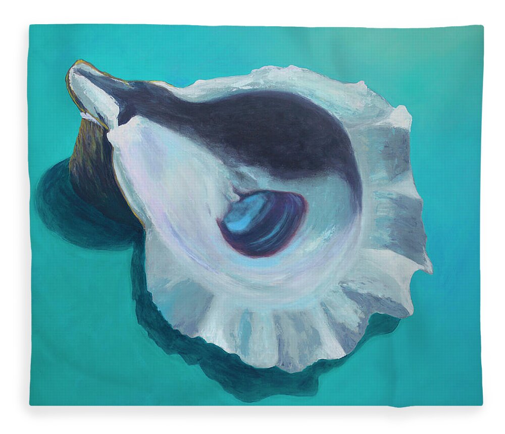 Shell Fleece Blanket featuring the painting Oyster Blues by Donna Tucker