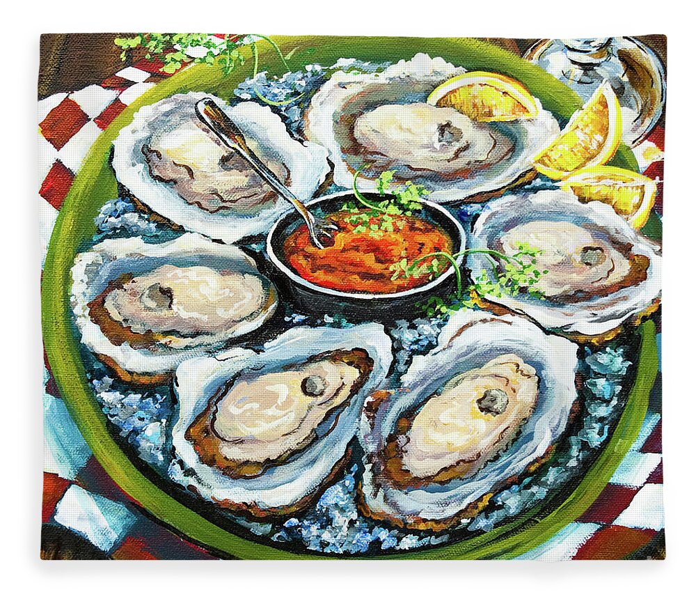 Oysters Fleece Blanket featuring the painting Oysters on the Half Shell by Dianne Parks