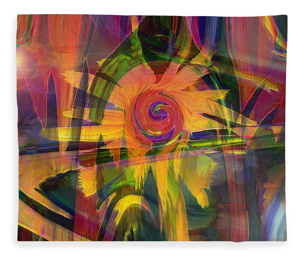 Abstract Art Fleece Blanket featuring the digital art Oz and Poppies by Linda Sannuti