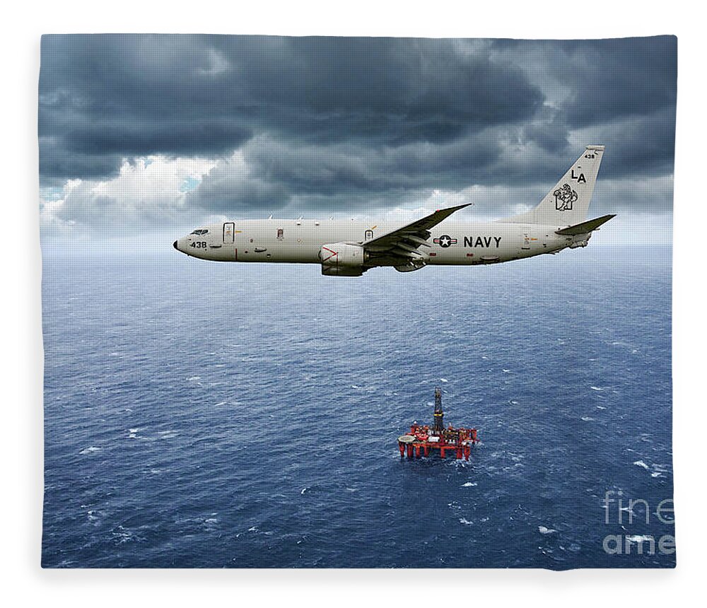 P-8 Poseidon Fleece Blanket featuring the digital art P-8 Poseidon God Of The Seas by Airpower Art