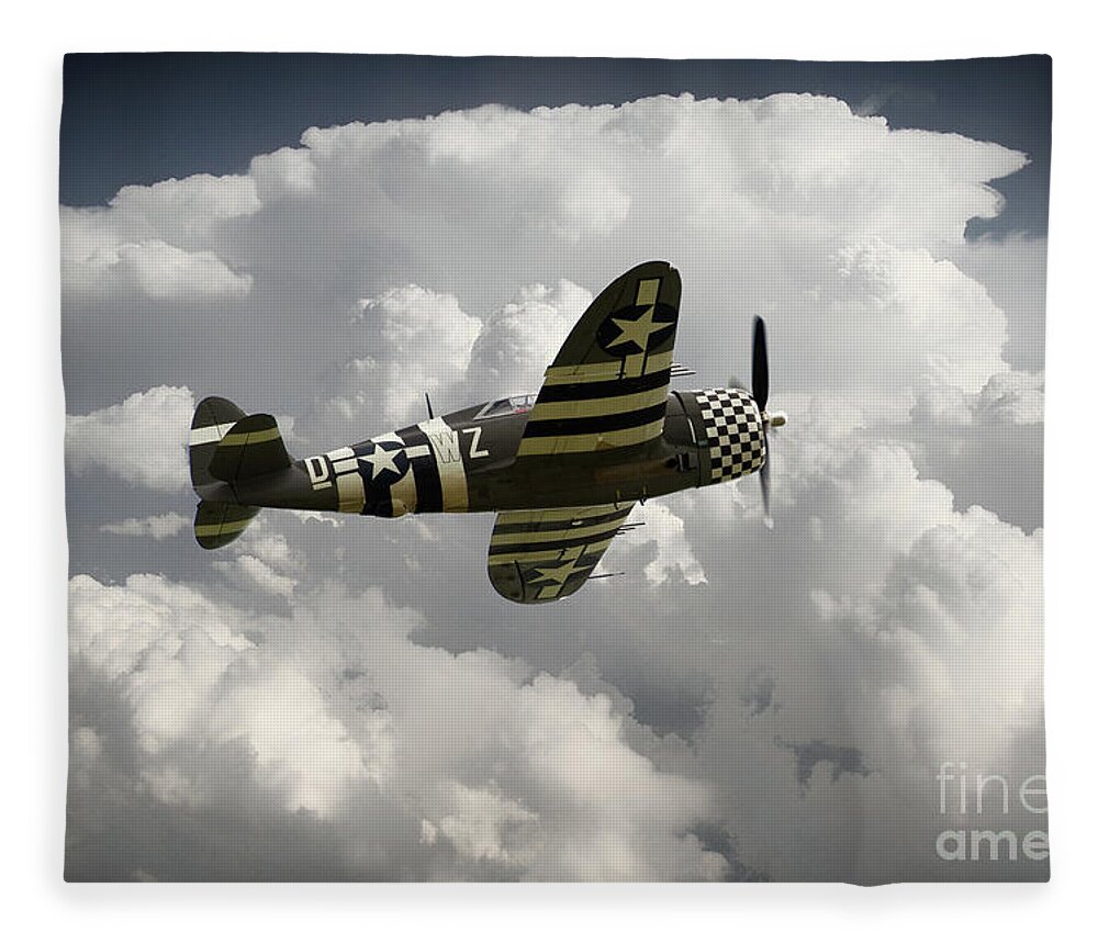 P47 Fleece Blanket featuring the digital art P47 Thunderbolt by Airpower Art