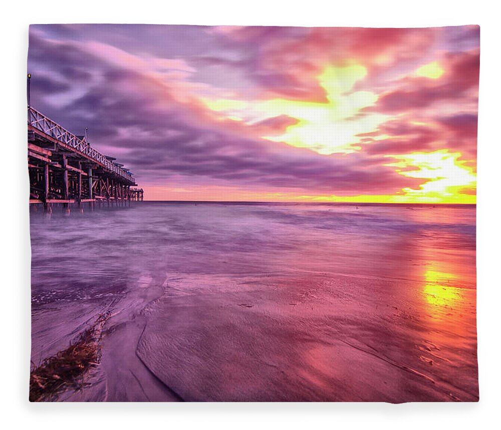 San Diego Fleece Blanket featuring the photograph Pacific Beach Pier by Lawrence Knutsson
