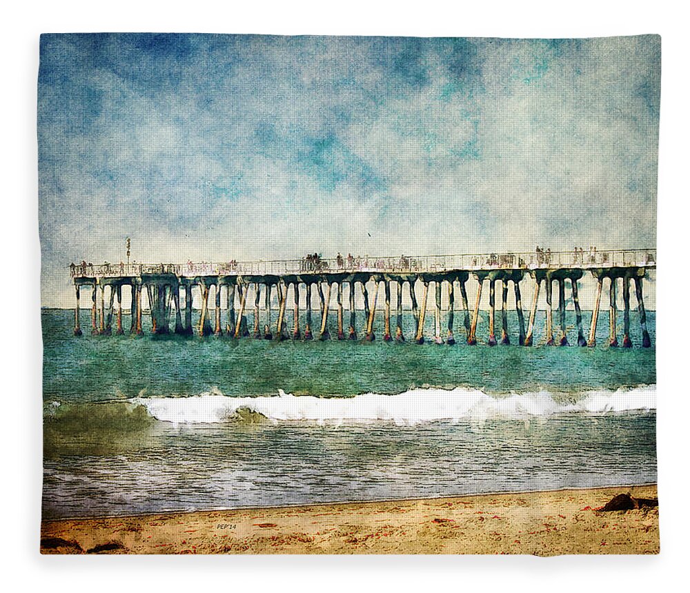 Pier Fleece Blanket featuring the photograph Pacific Ocean Pier by Phil Perkins