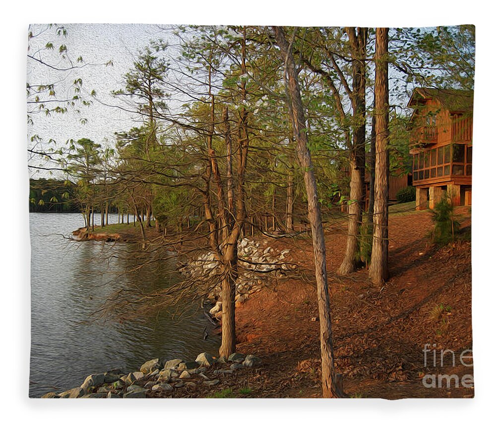 Scenic Fleece Blanket featuring the photograph Painted Shore Camps by Skip Willits