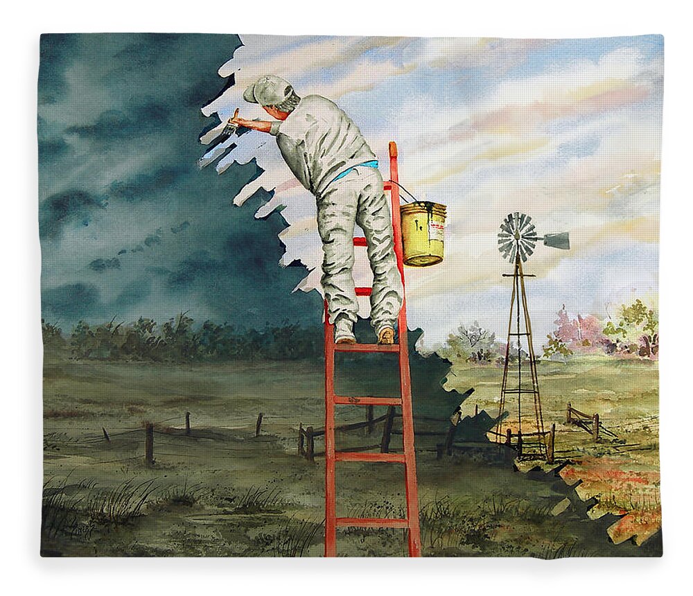 Landscape Fleece Blanket featuring the painting Paintin Up A Storm by Sam Sidders