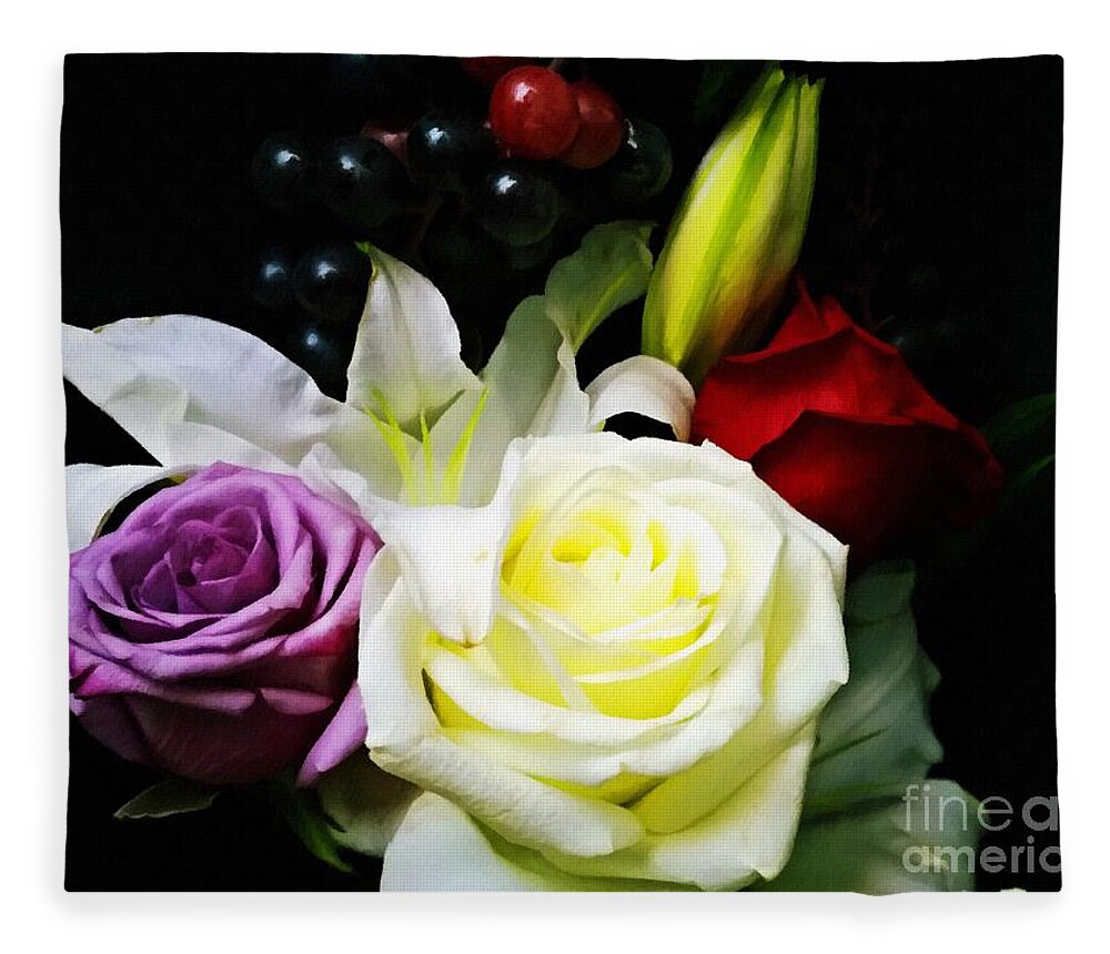Painting Fleece Blanket featuring the digital art Digital Painting Rose Bouquet Flower Digital Art by Delynn Addams