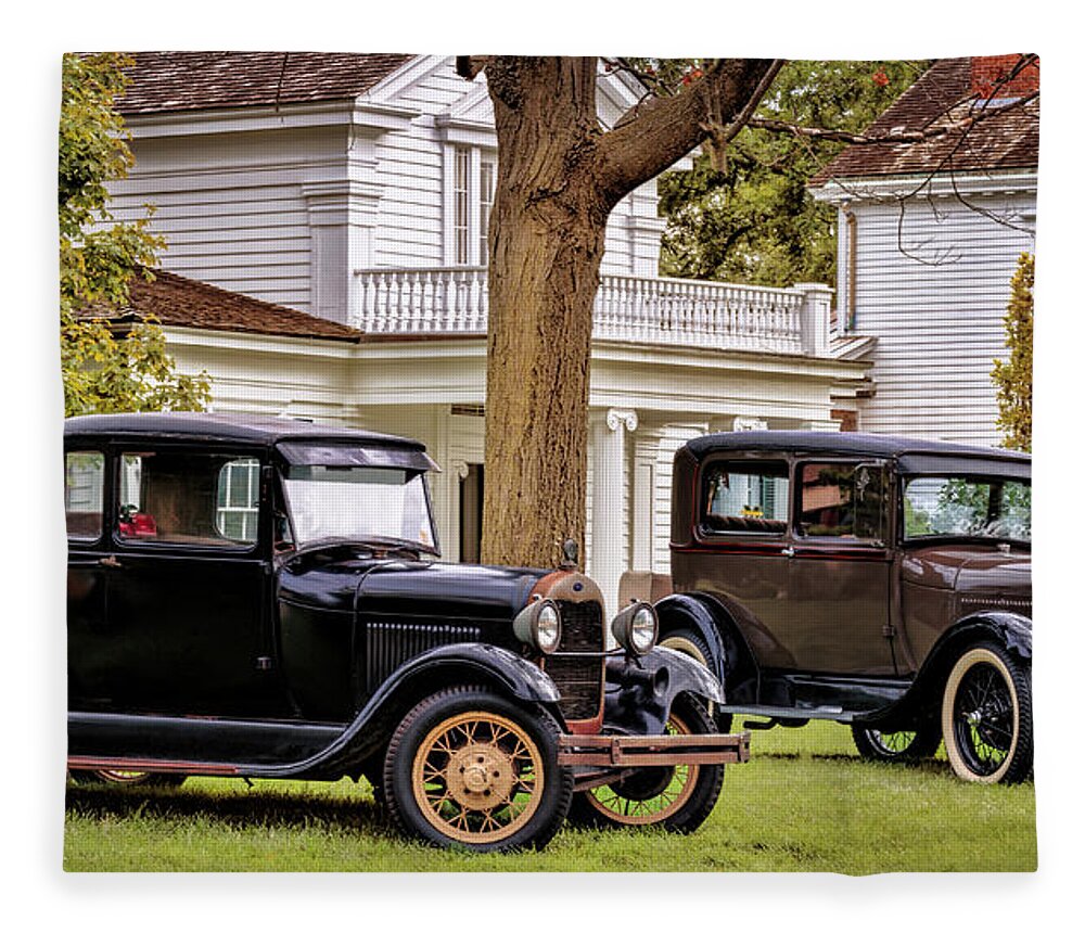 Car Fleece Blanket featuring the photograph Pair of Ford Model A by Susan Rissi Tregoning