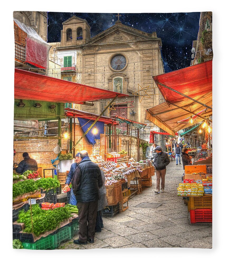 Architecture Fleece Blanket featuring the photograph Palermo Market Place by Juli Scalzi