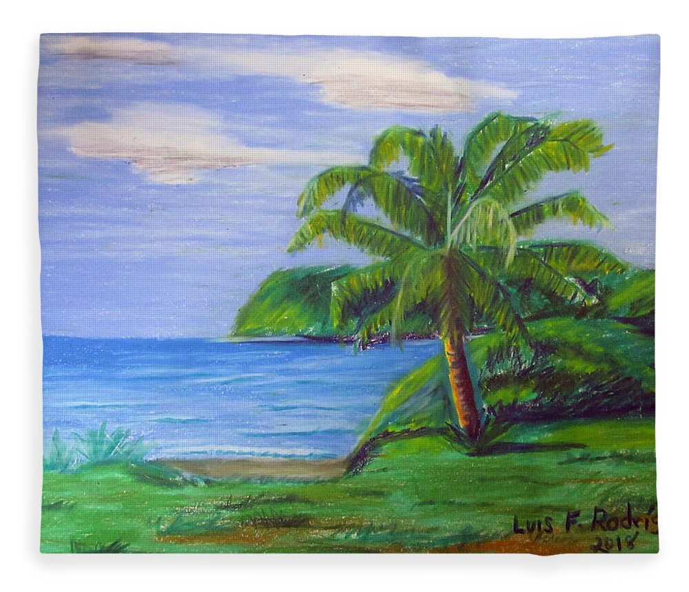 Palm Fleece Blanket featuring the painting Palm by Arecibo by Luis F Rodriguez
