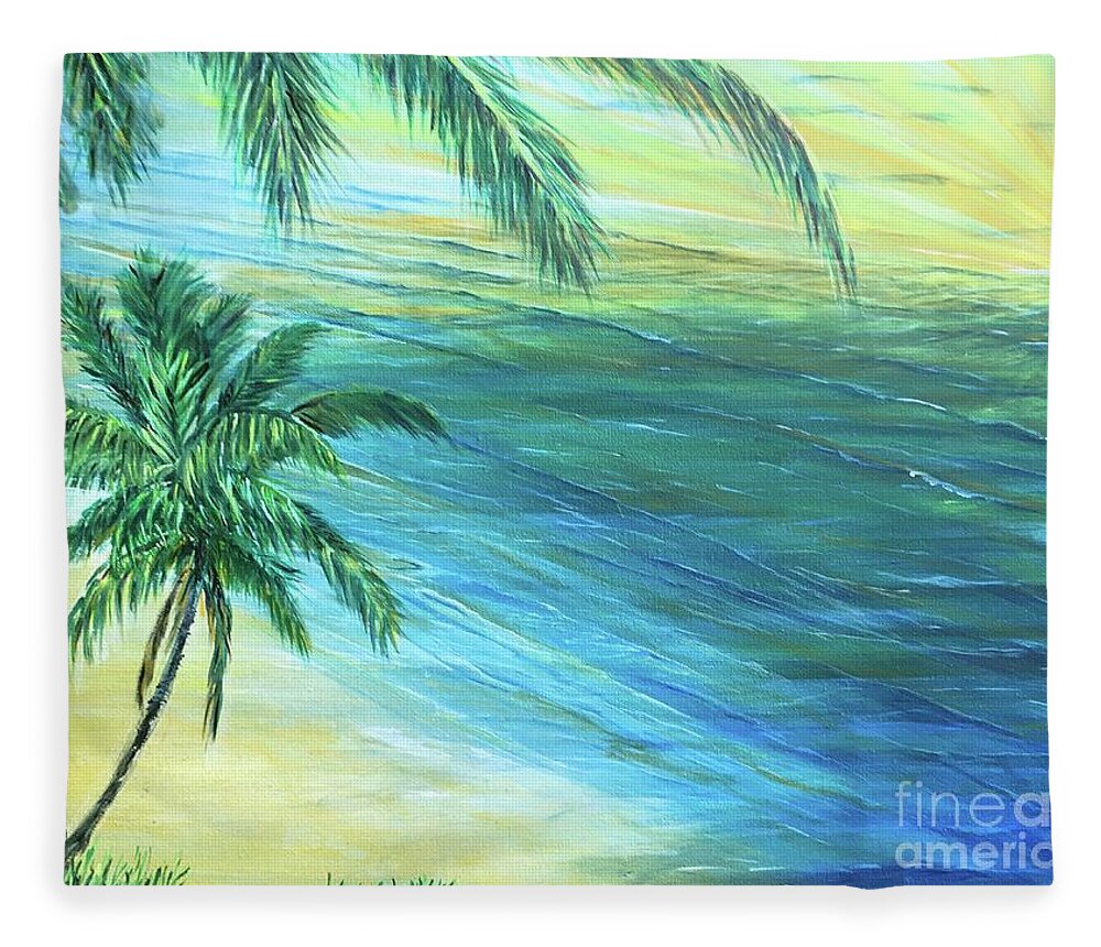 Palm Trees Fleece Blanket featuring the painting Loulu Shore by Michael Silbaugh