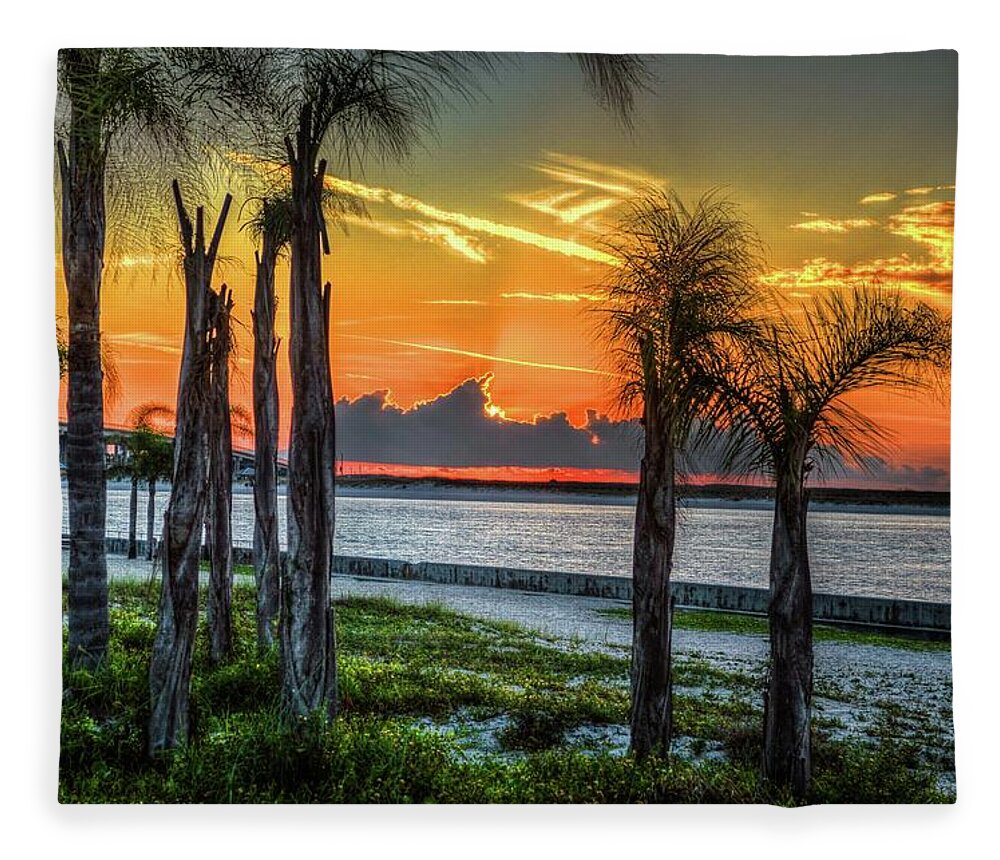 Alabama Fleece Blanket featuring the photograph Palm Trees at Perdido Pass by Michael Thomas