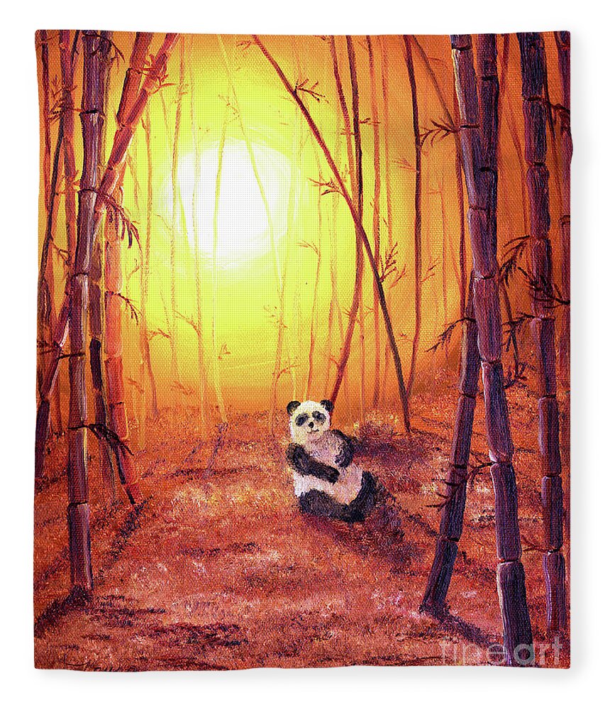 Zen Fleece Blanket featuring the painting Panda in Golden Glow by Laura Iverson