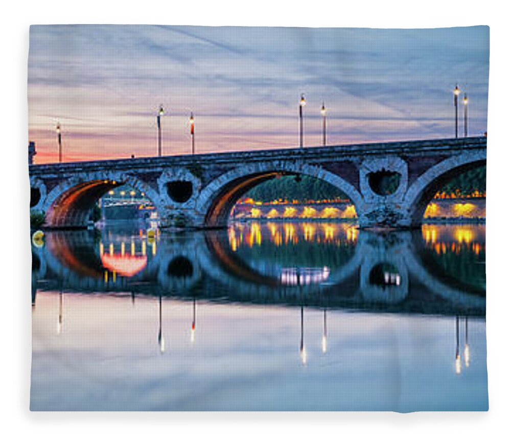 Pont Neuf Fleece Blanket featuring the photograph Panorama of Pont Neuf in Toulouse by Elena Elisseeva