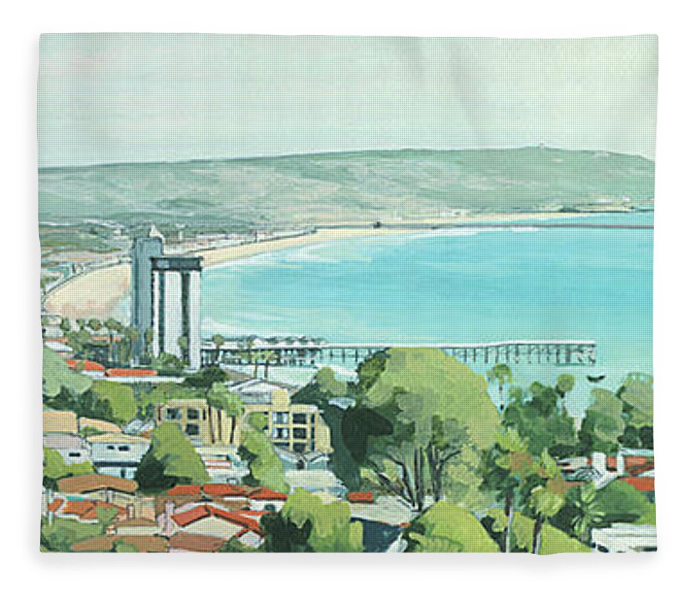 Pacific Beach Fleece Blanket featuring the painting Pacific Beach Panoramic San Diego California by Paul Strahm